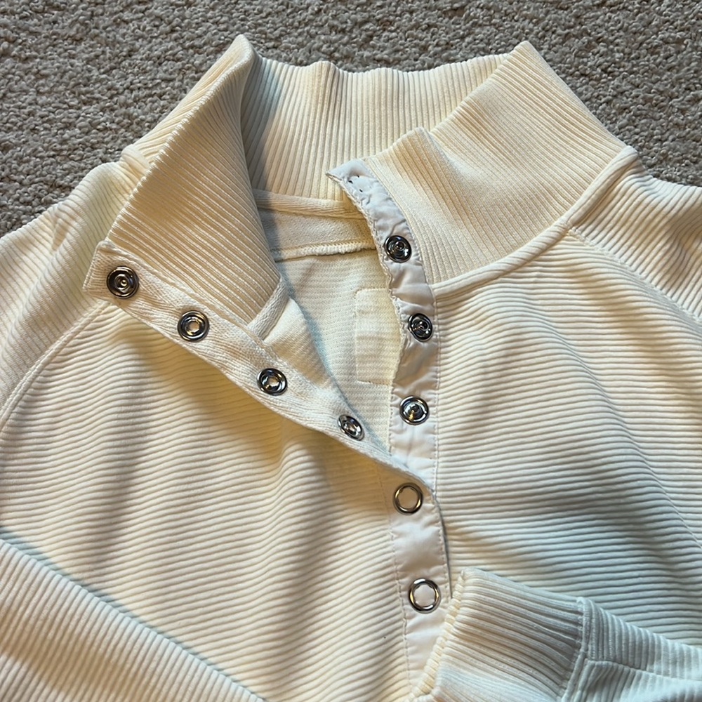 Cream Ribbed Button-Up Sweater - Picture 2 of 2